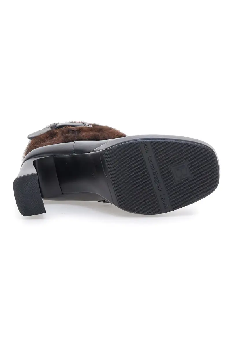 Tronchetti neri con tacco alto, cinturino e profilo in pelliccia Laura Biagiotti 9384M [NERO] miniatura 5