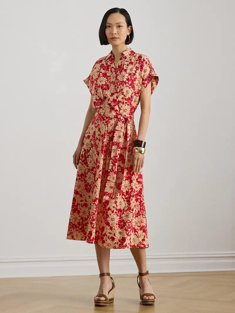 Abito camicia crema / rosso miniatura 2