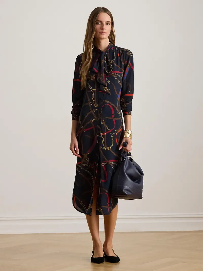 Abito camicia navy / marrone / giallo oro / rosso scuro miniatura 2