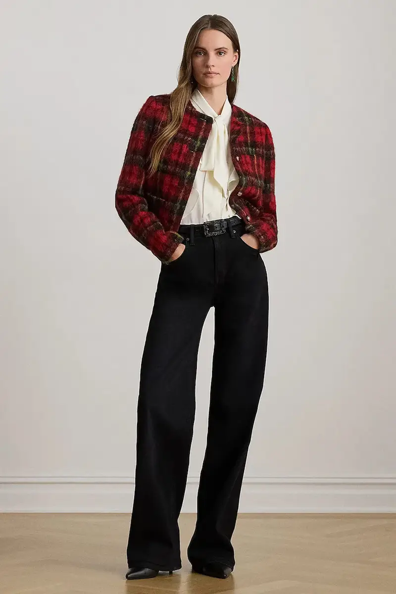 blazer con aggiunta di lana colore rosso 200P02014 miniatura 3