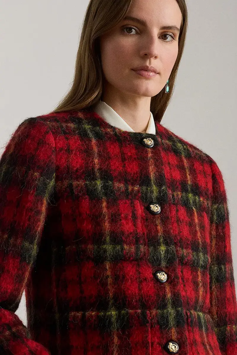 blazer con aggiunta di lana colore rosso 200P02014 miniatura 4