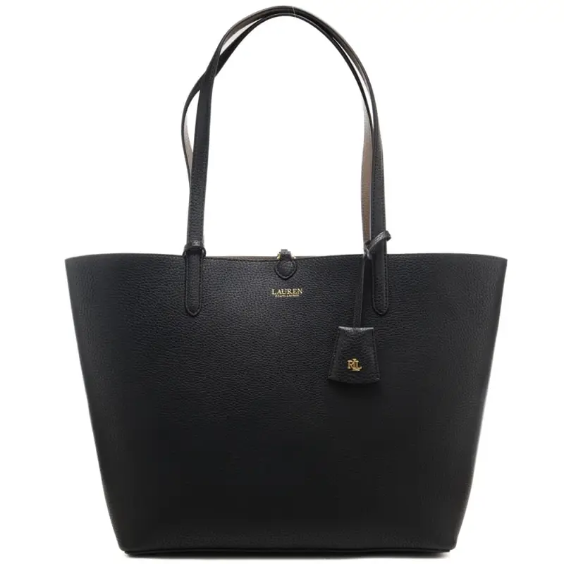 borsa a spalla da donna in pelle bottalata con design bicolor nera beige scuro