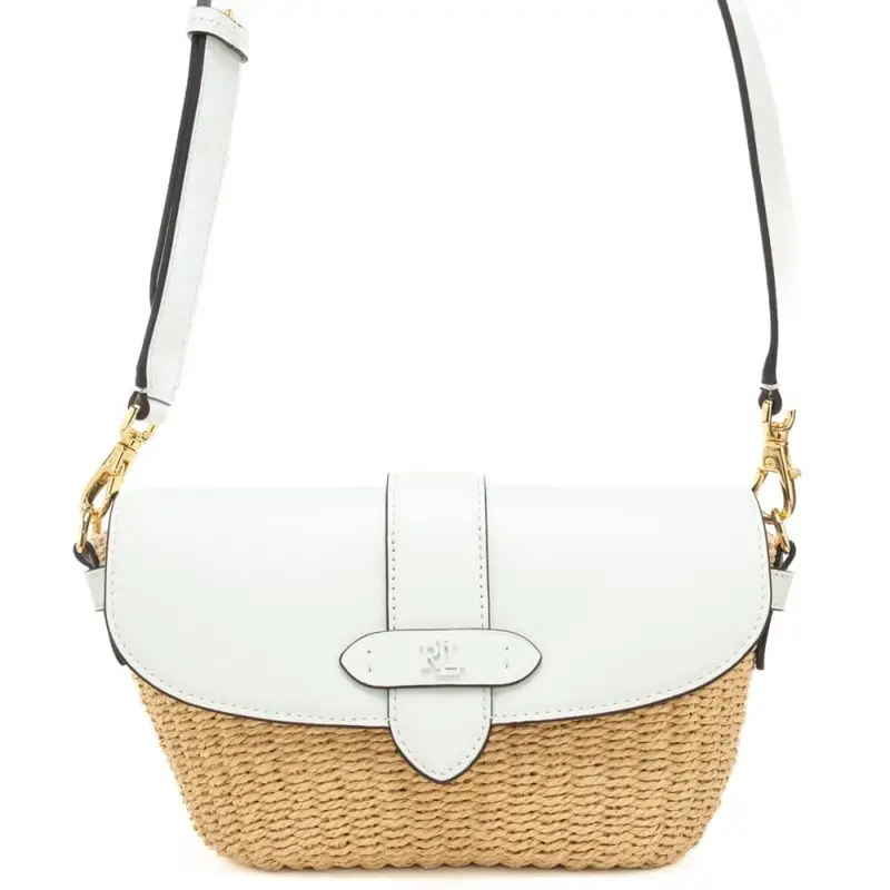 borsa a tracolla da donna in pelle e tessuto intrecciato bianco naturale