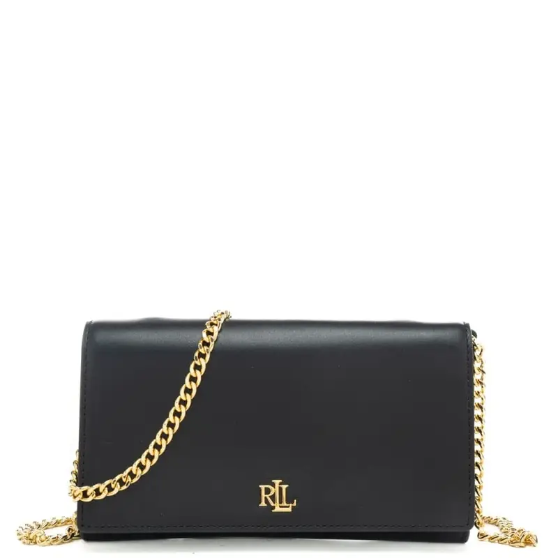 borsa a tracolla da donna in vera pelle con tracolla in catena nera