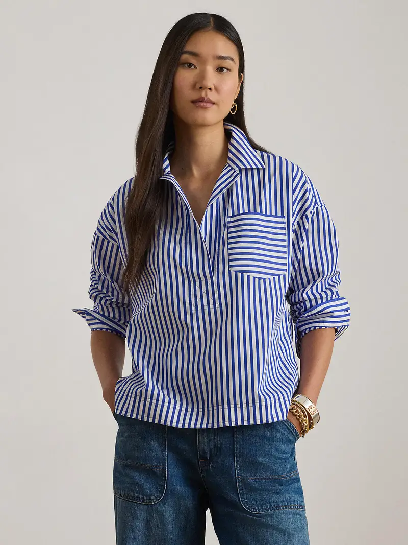 Camicia da donna blu / bianco miniatura 2