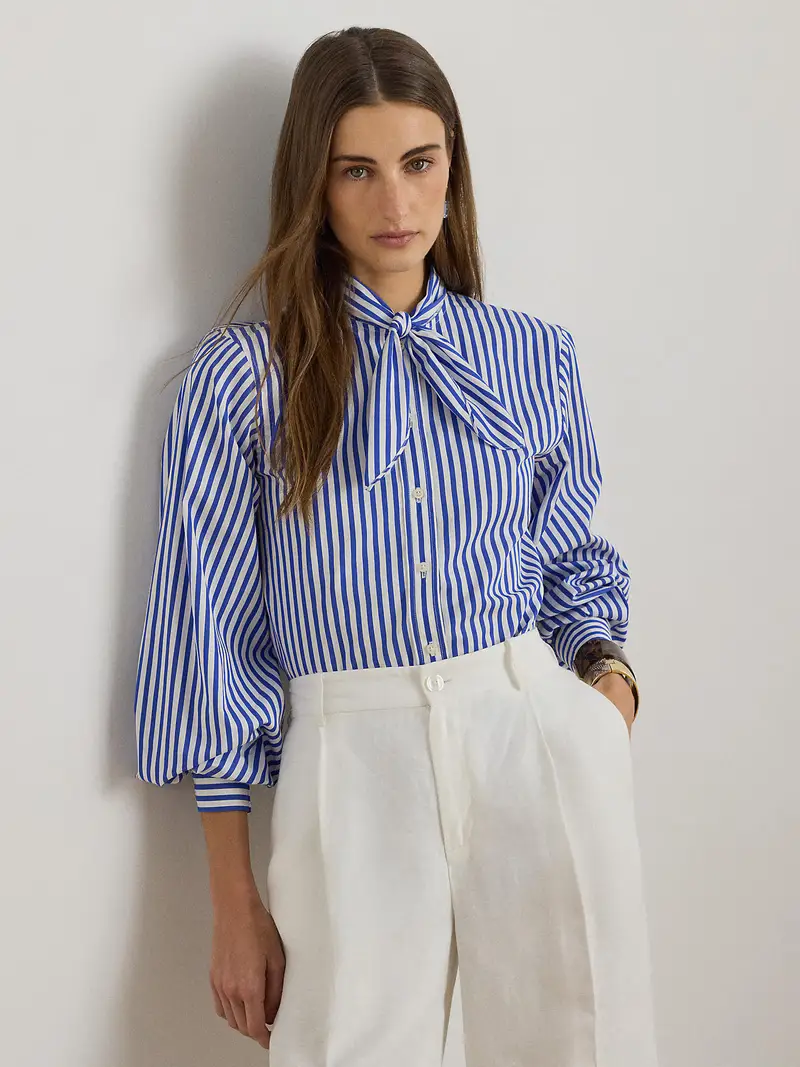 Camicia da donna blu reale / bianco miniatura 2