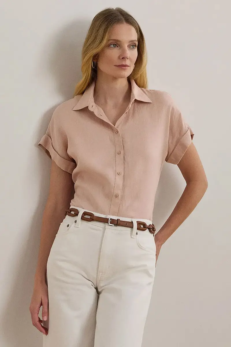 camicia di lino colore verde 200699152 Arancione