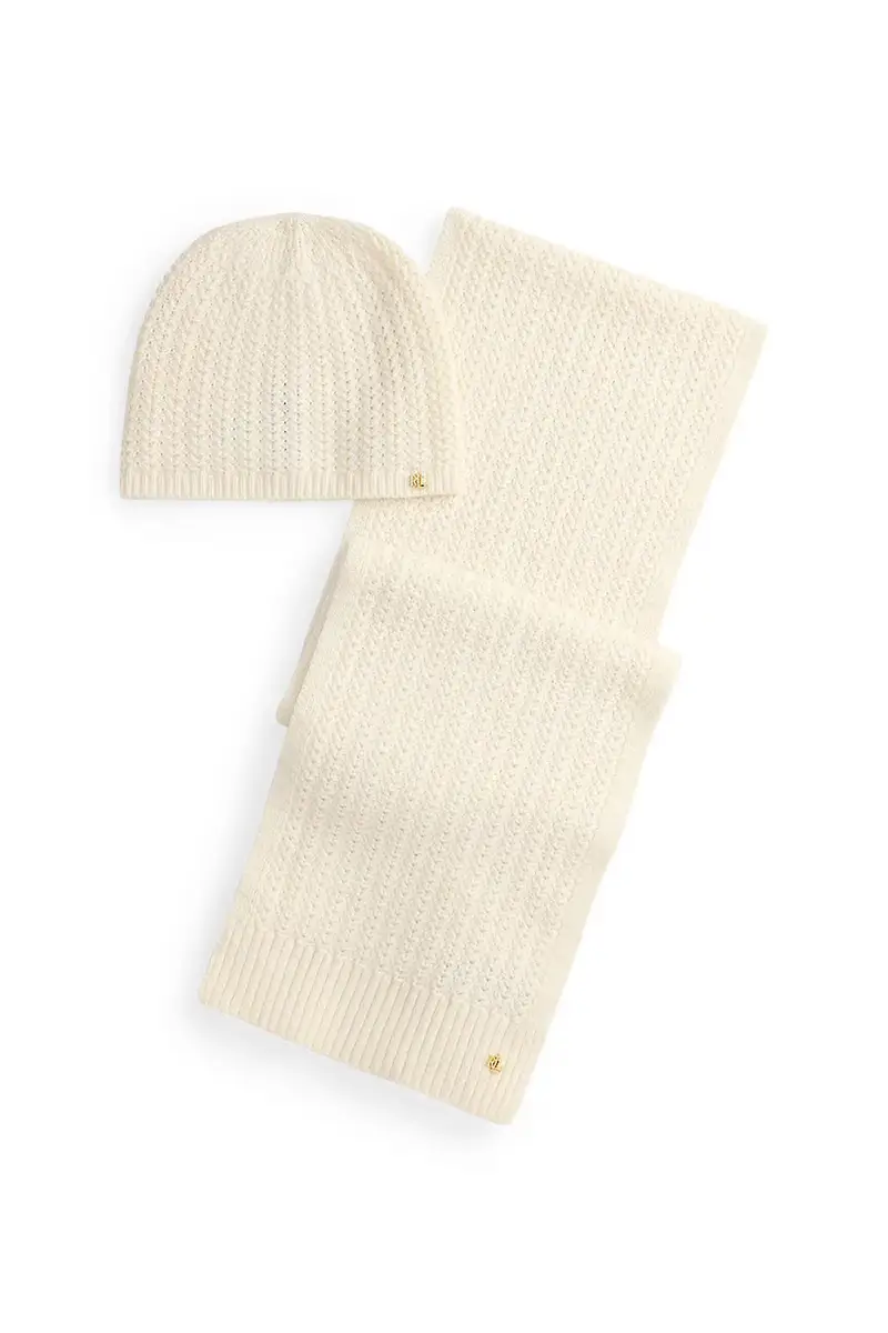 cappello e sciarpa con lana colore beige 454P04471