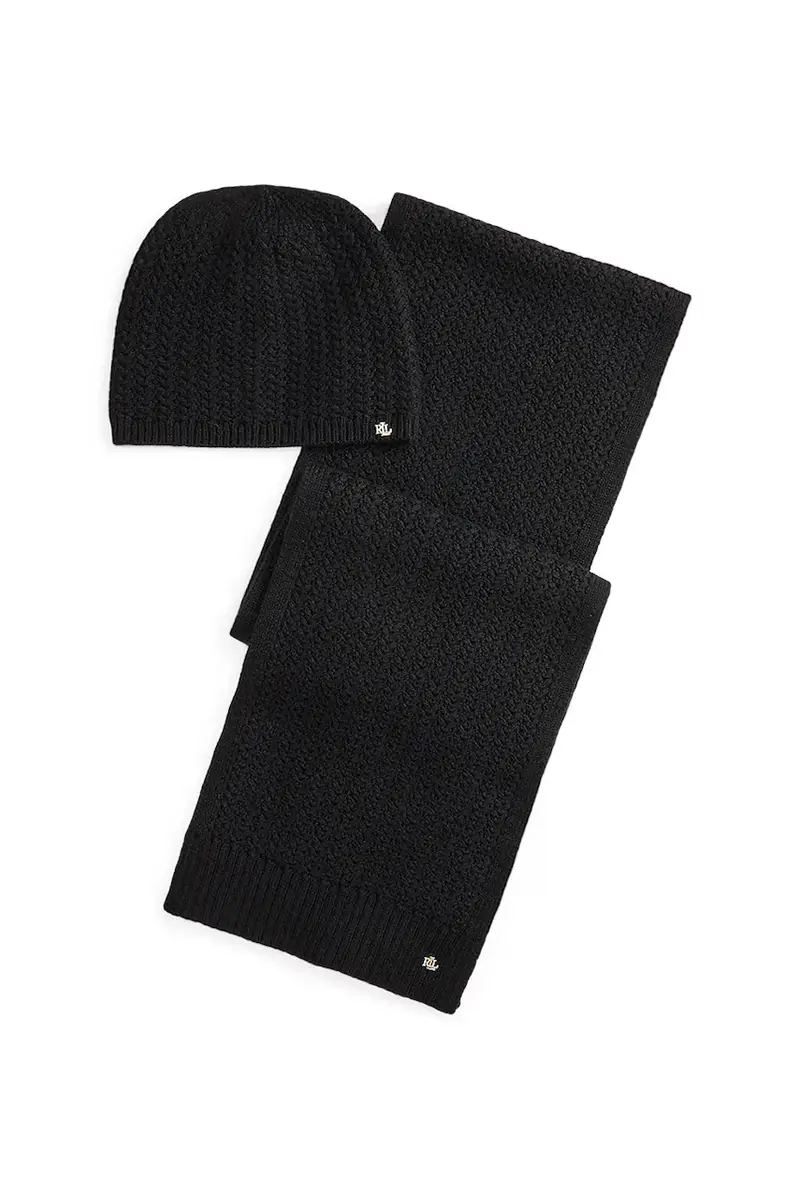 cappello e sciarpa con lana colore nero 454P04471