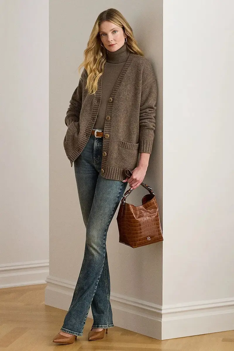 cardigan con lana colore marrone 200979672 miniatura 3