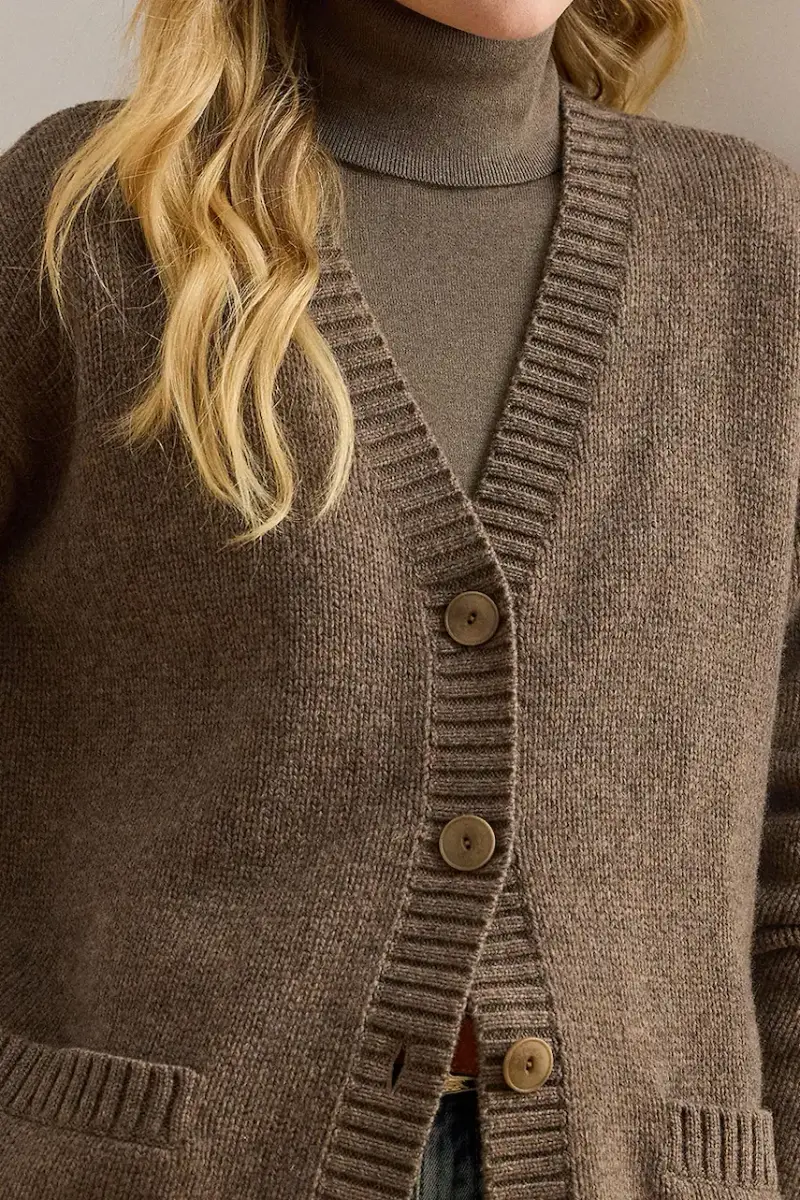 cardigan con lana colore marrone 200979672 miniatura 4