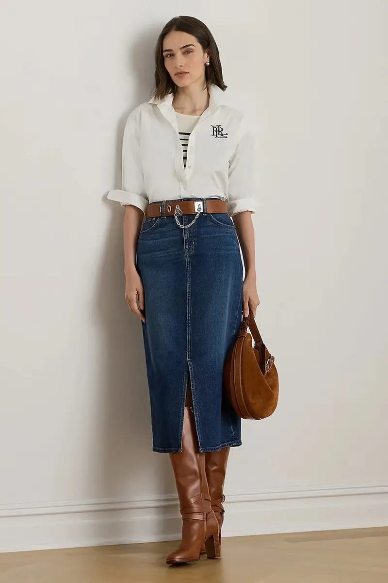 gonna di jeans colore blu navy 200979973