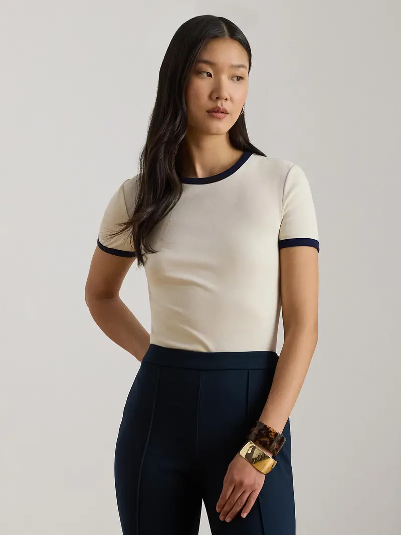 Maglietta beige chiaro / marino miniatura 2