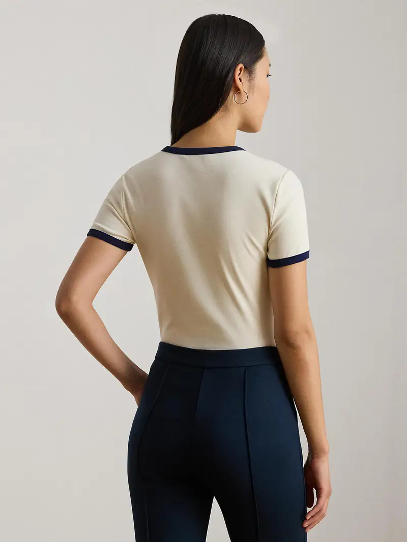 Maglietta beige chiaro / marino miniatura 3