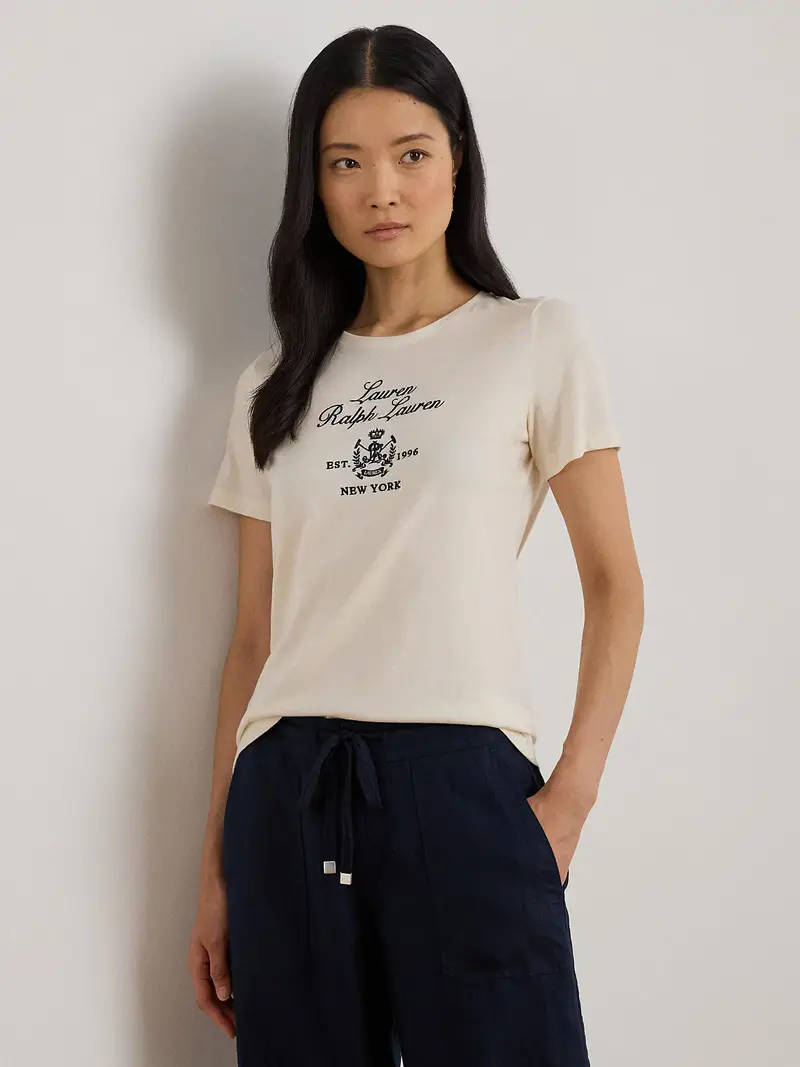 Maglietta crema / blu notte miniatura 2