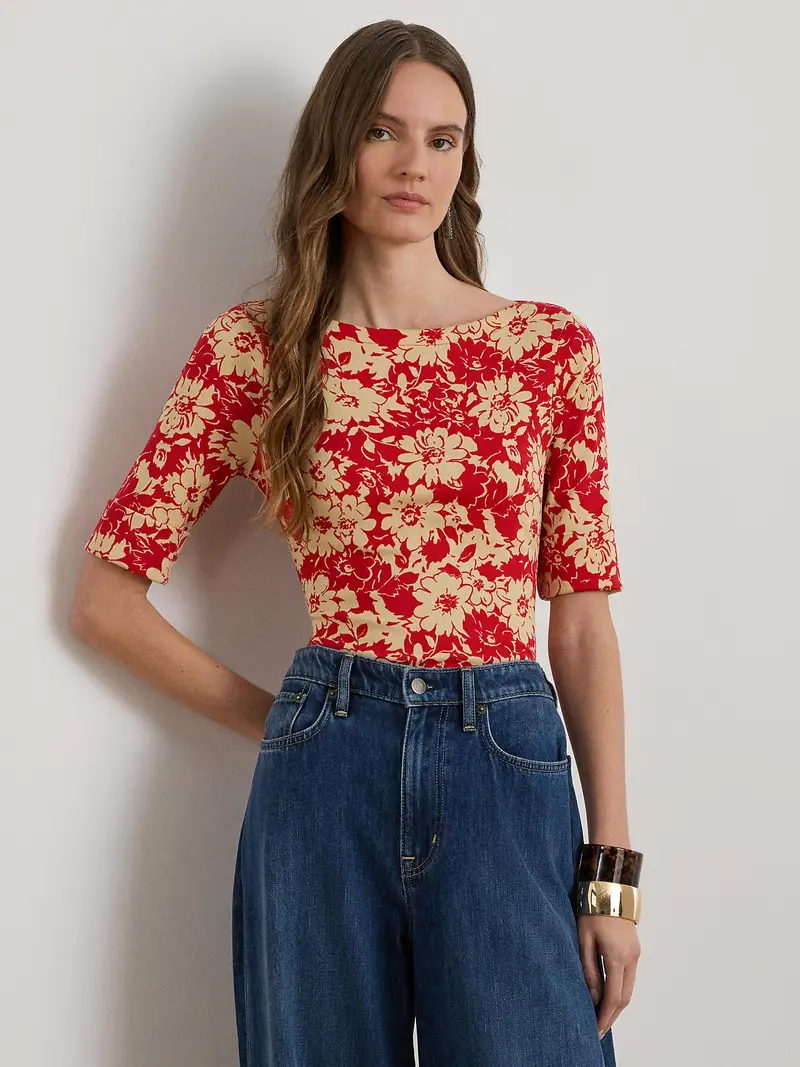 Maglietta crema / rosso fuoco miniatura 2