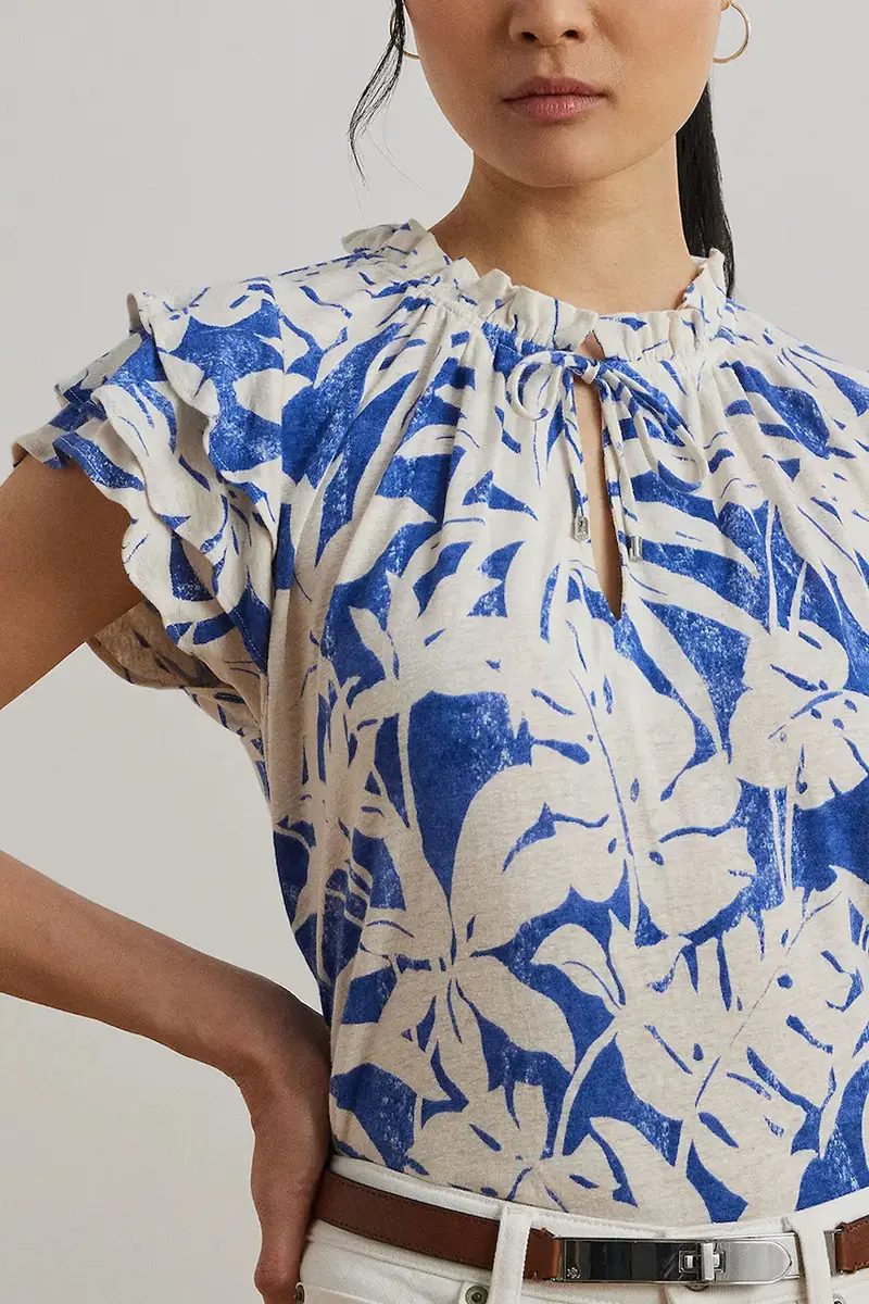 maglietta di lino donna colore blu 200976992 miniatura 4