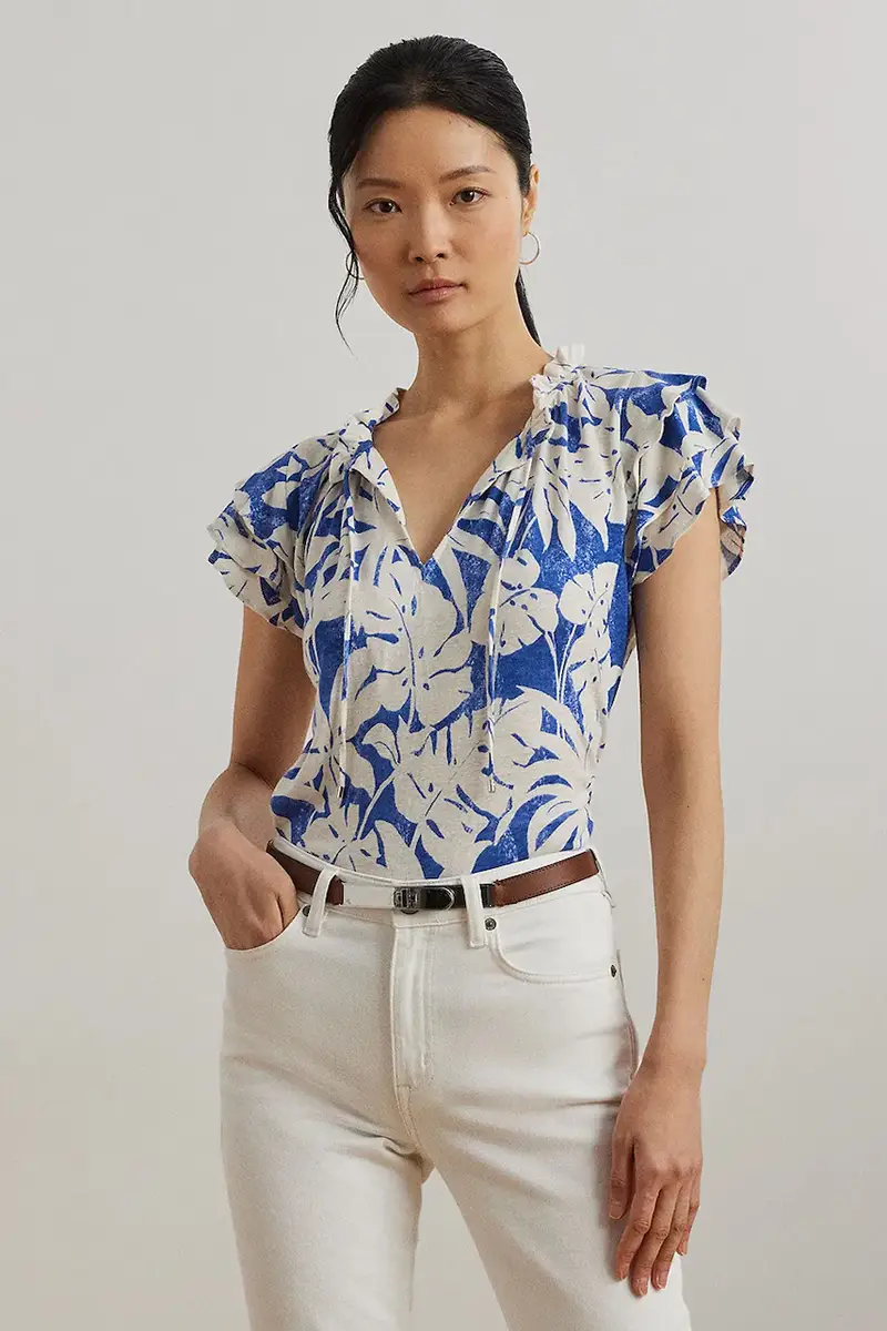 maglietta di lino donna colore blu 200976992