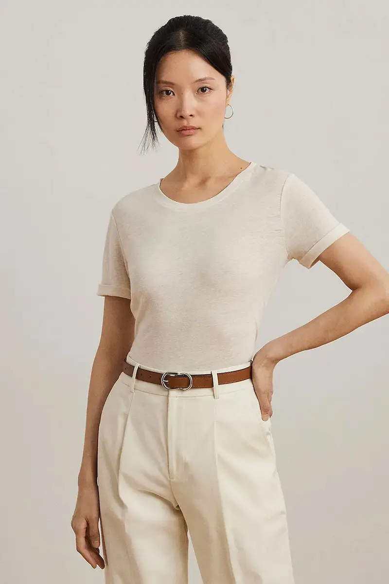 maglietta in lino donna colore beige 200963871