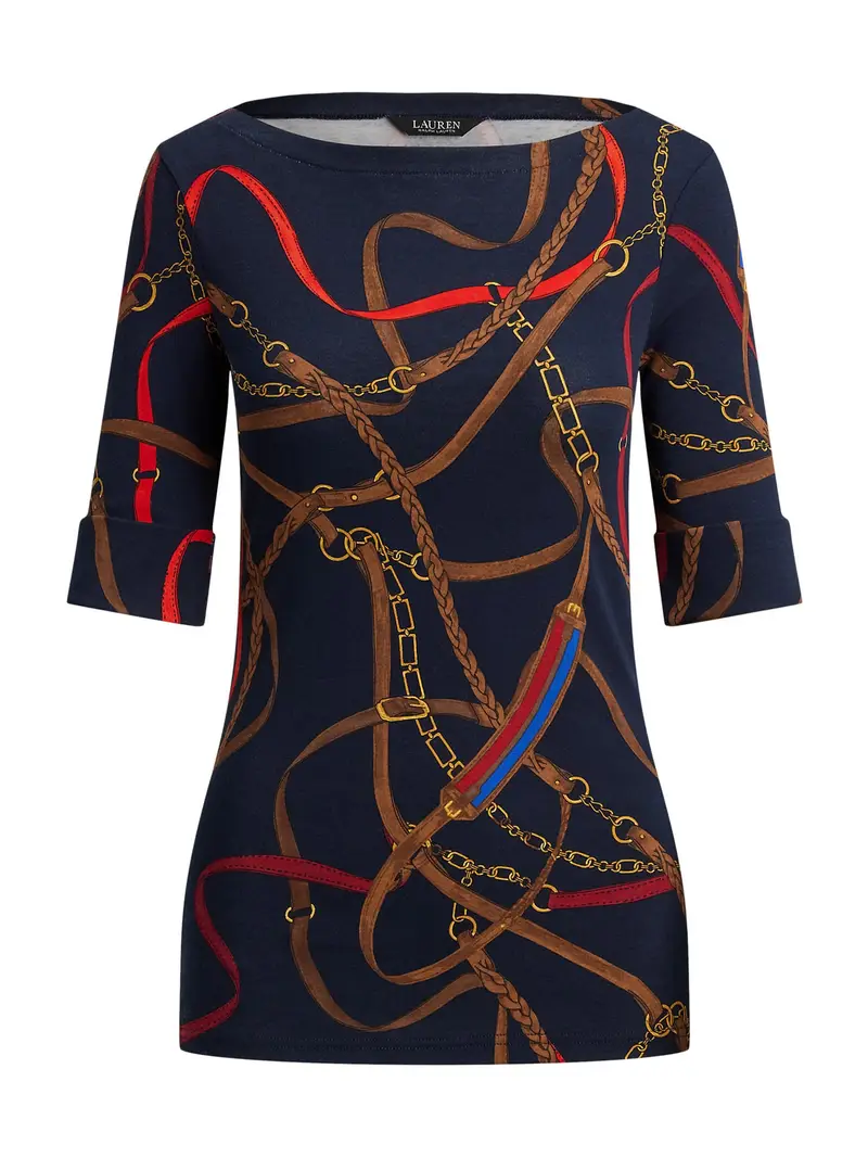 Maglietta navy / marrone / giallo oro / rosso