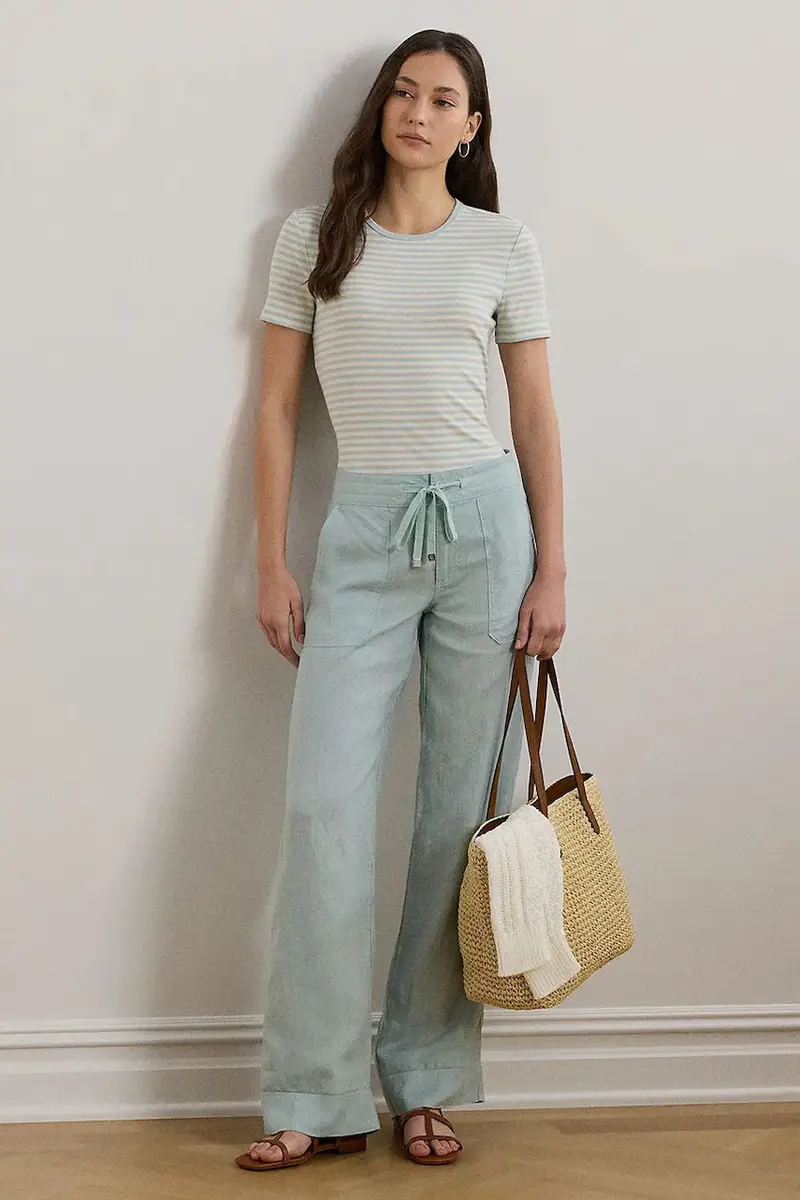 pantaloni in lino colore blu navy 200735136