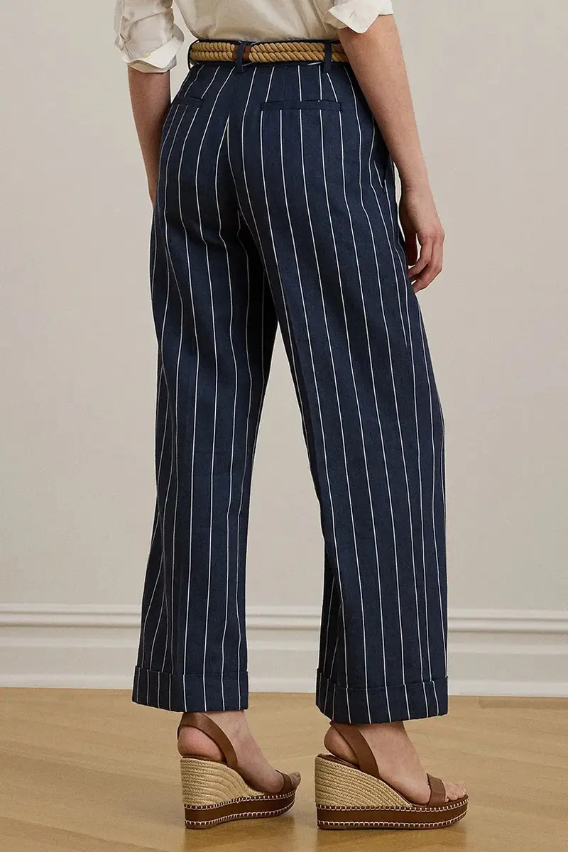 pantaloni in lino misto donna colore blu navy 200978536 miniatura 3