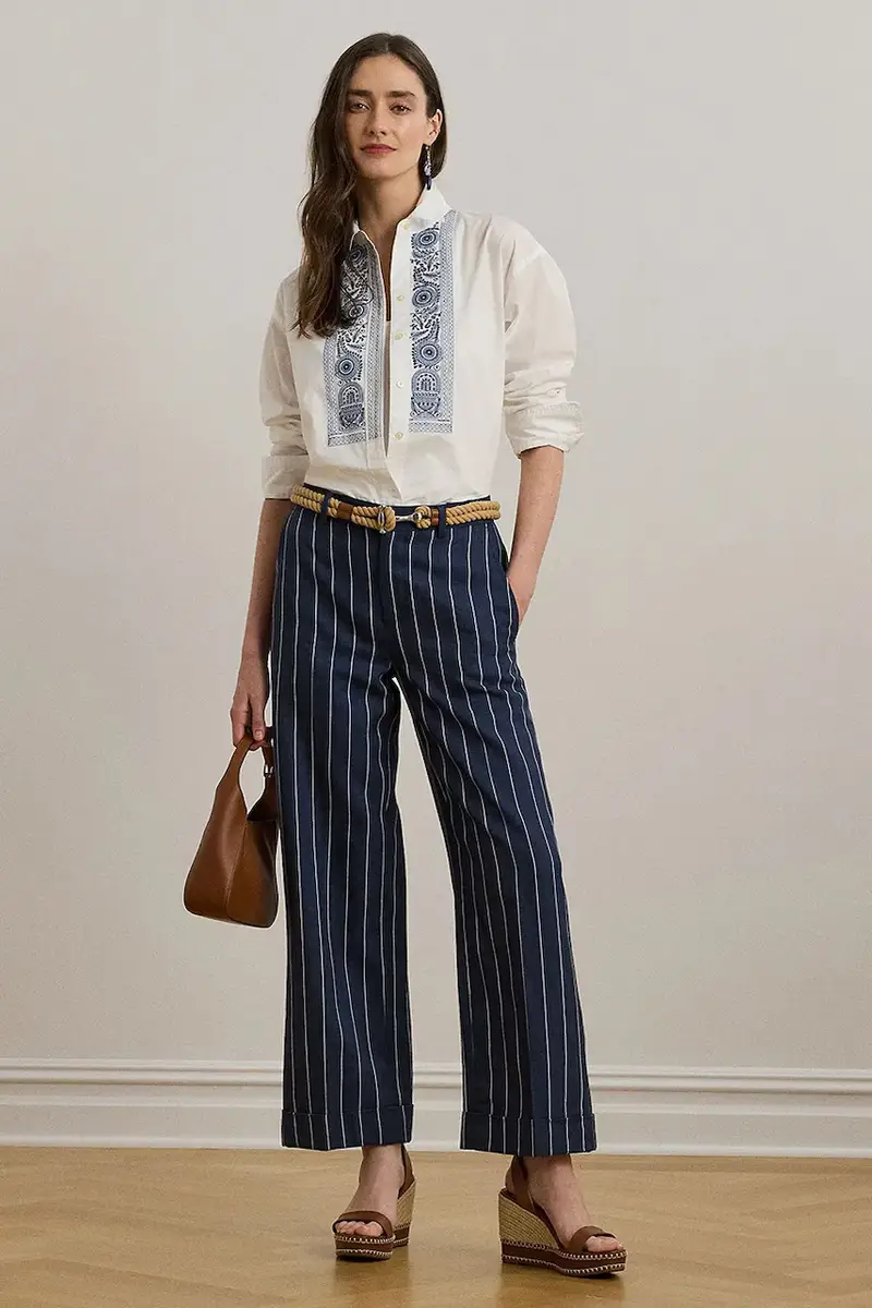 pantaloni in lino misto donna colore blu navy 200978536