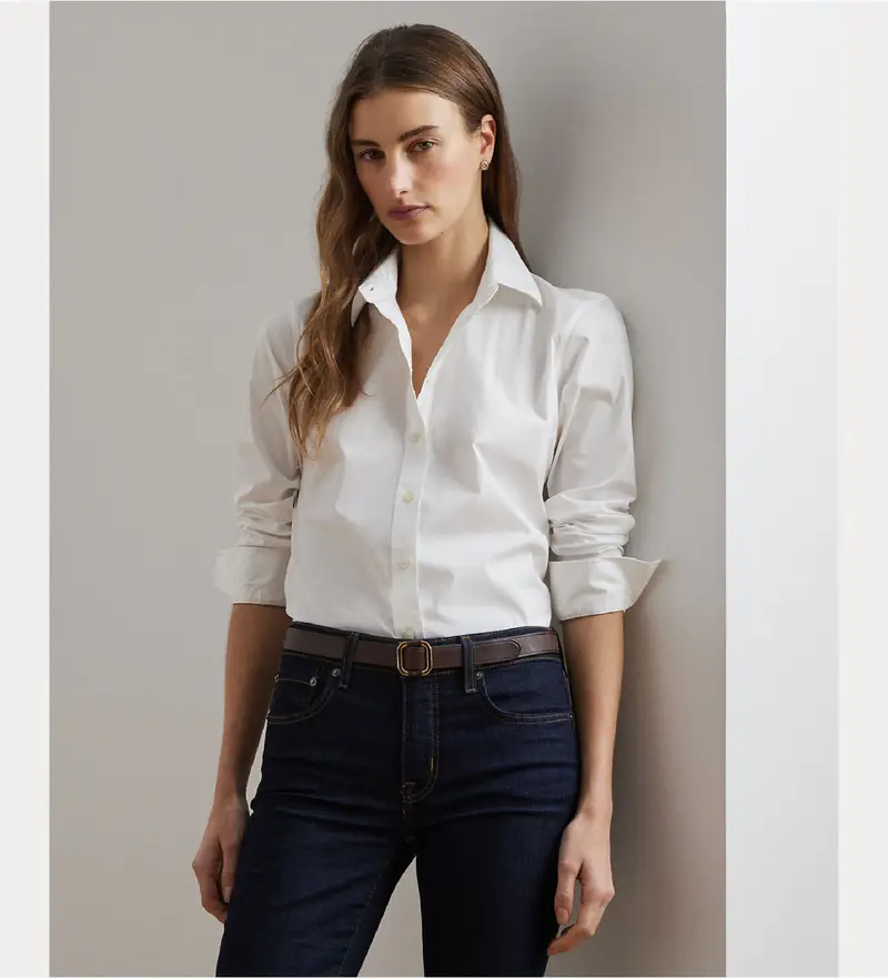 per donna 200684553001 Camicia bianca elasticizzata Easy Care (XS), Bianco, Casual, Cotone, Manica lunga