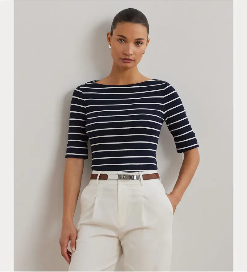 per donna 200701085002 Maglietta a righe blu navy (XS), Casual, Cotone, Manica 3/4