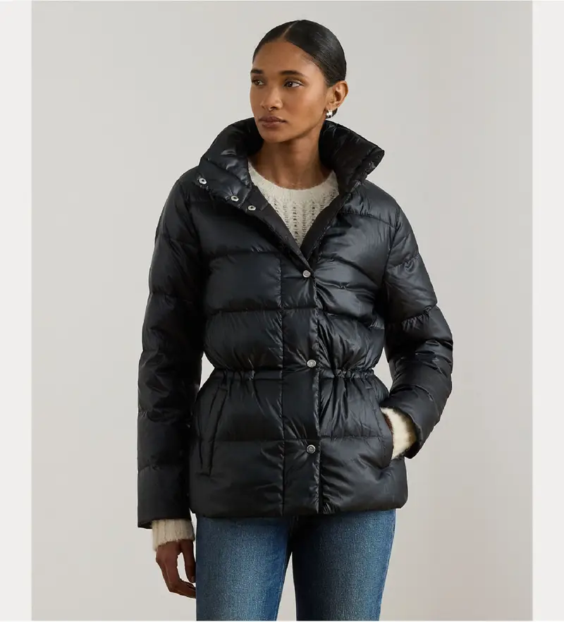 per donna 297P04085001 Cappotto trapuntato in piumino nero metallizzato (XL), Casual, Poliestere