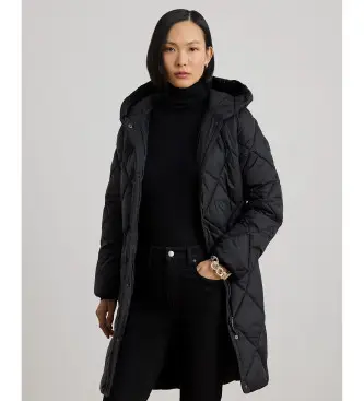 per donna 297P04087001 Cappotto trapuntato nero con motivo a rombi e cappuccio (S), Casual, Nylon riciclato