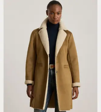 per donna 297P04121002 Cappotto in pelliccia sintetica e pelle scamosciata marrone (L), Casual, Poliestere