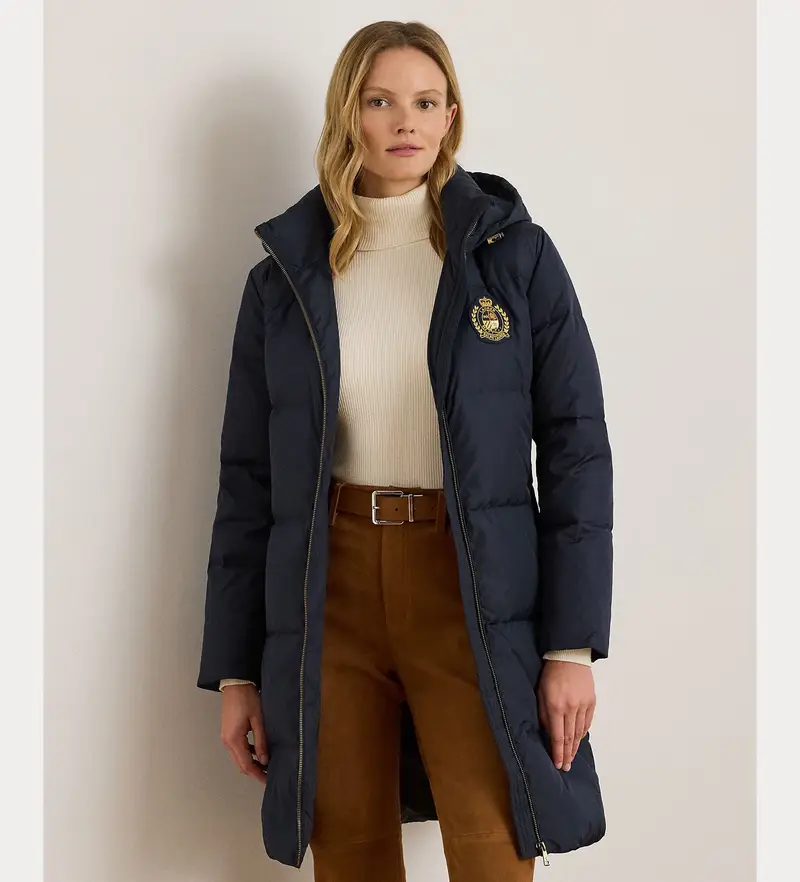 per donna 297P04126003 Piumino con cappuccio e toppa blu navy (L), Casual, Polister riciclato, Sostenibile