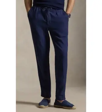 per uomo 710940611001 Pantaloni in lino blu navy a vestibilità slim affusolata (S), Casual