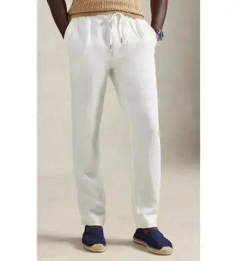 per uomo 710940611008 Pantaloni di lino bianchi a vestibilità slim affusolata (S), Bianco, Casual