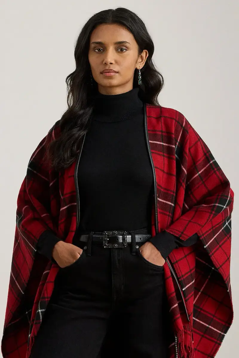 Lauren Ralph Lauren Poncho in Lana Granata miniatura 3