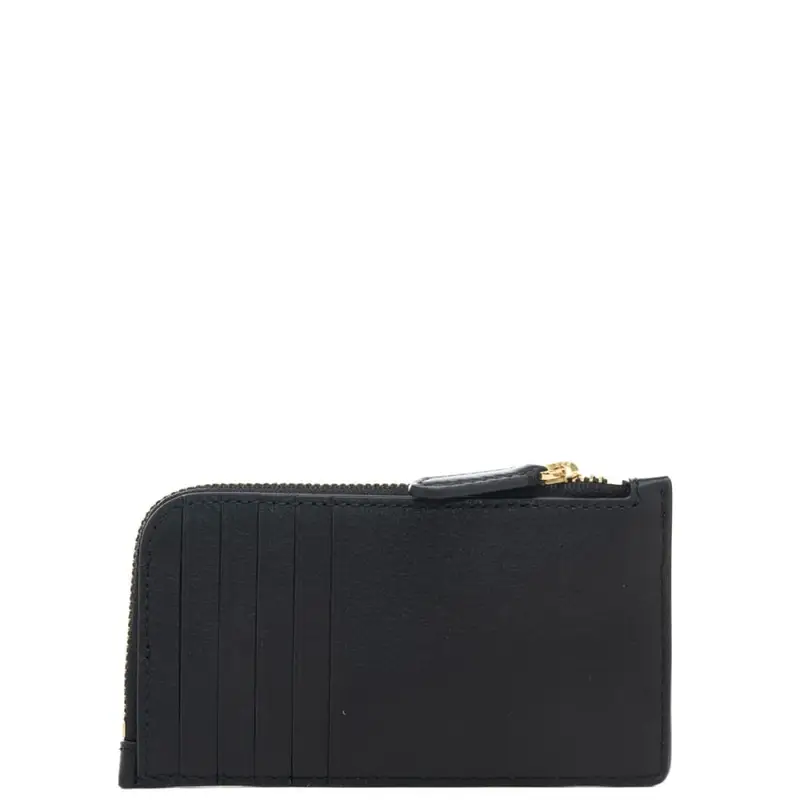 portacarte da donna in vera pelle con tasca con zip e logo monogram in metallo sul davanti nero miniatura 3