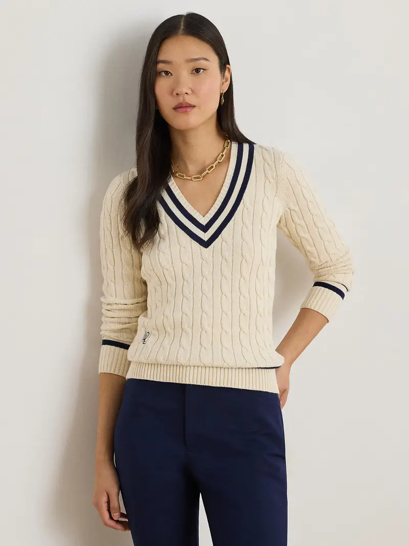 Pullover beige chiaro / marino miniatura 2