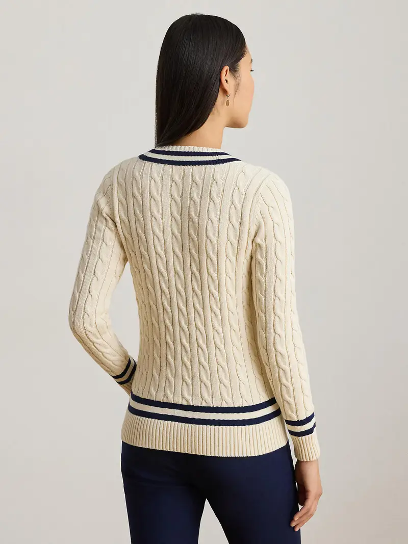 Pullover beige chiaro / marino miniatura 3
