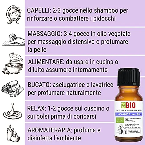 Lavanda vera Officinalis Bio Olio essenziale 100% Puro 10 ml - Uso interno Terapeutico Alimentare Diffusori miniatura 3