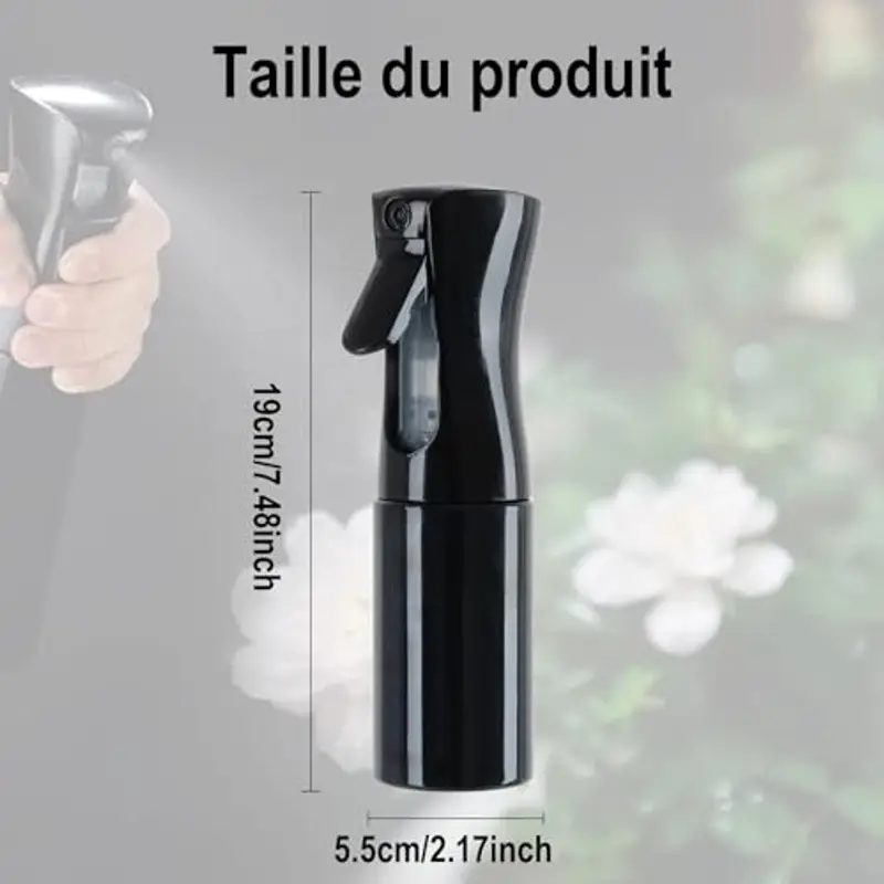 LBJFYHJN 2 flaconi spray per capelli, 200 ml, con nebbia fine continua, per piante, pulizia, alcool, ecc. (nero) miniatura 2