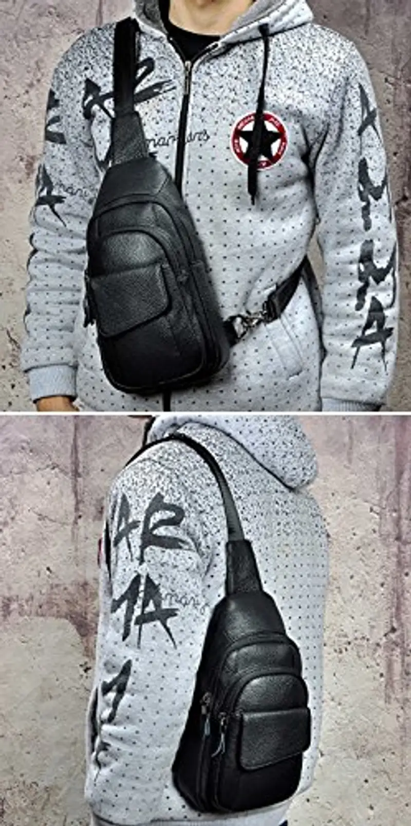 Le'aokuu Uomini All'aperto Casual Viaggio Escursionismo Tè Crossbody Petto Sling Bag Rig Una Tracolla Borsa Zaino Uomo In Pelle 8013 miniatura 2