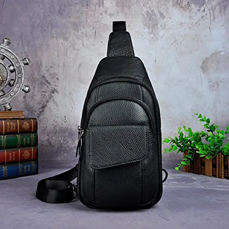 Le'aokuu Uomini All'aperto Casual Viaggio Escursionismo Tè Crossbody Petto Sling Bag Rig Una Tracolla Borsa Zaino Uomo In Pelle 8013 miniatura 3