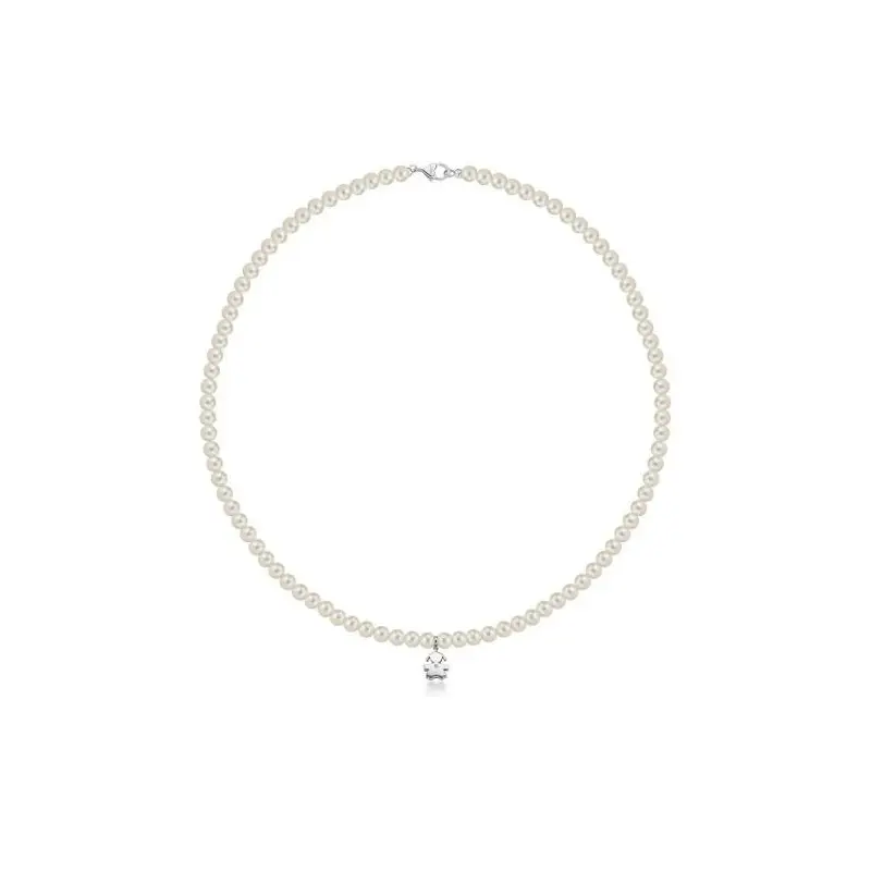 Collana Bimba Oro Bianco Con Perle E Diamante - Le Bebe