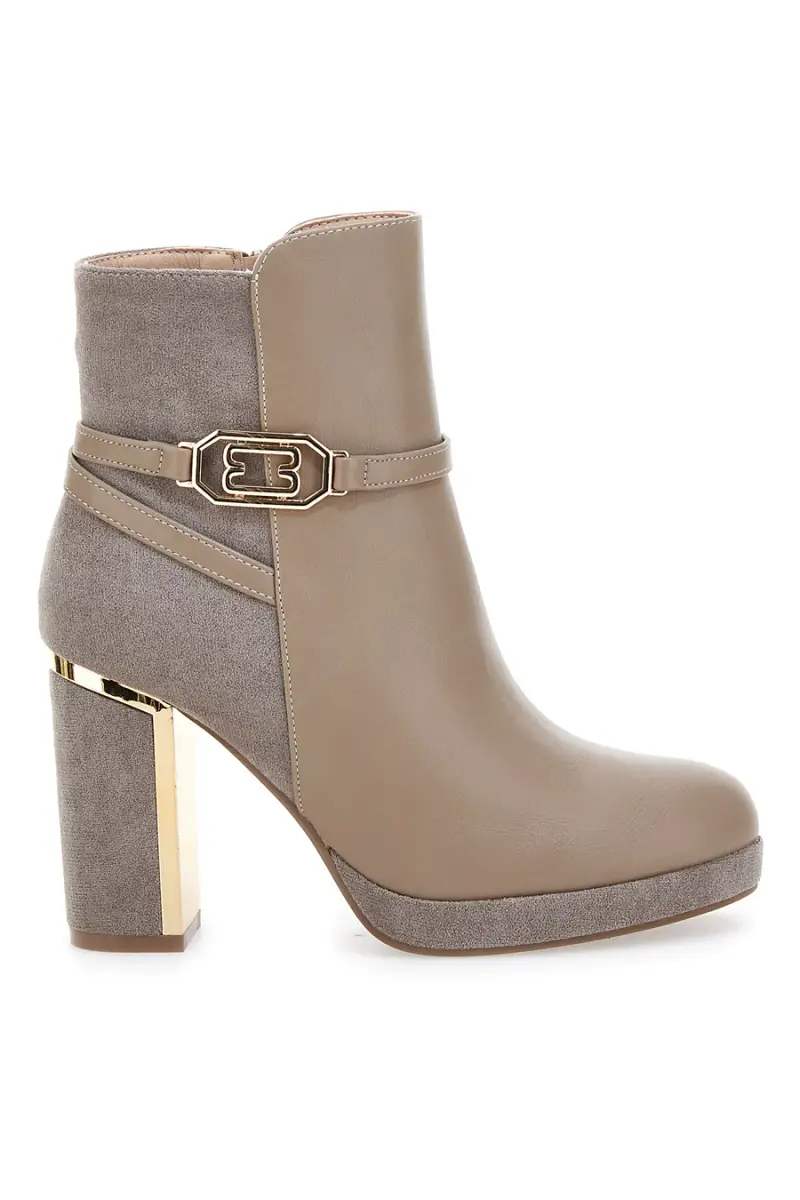 Stivaletti Beige con Tacco Alto e Plateau e Dettagli Dorati Le Havre Paris RQ23WT7 [GRIGIO]