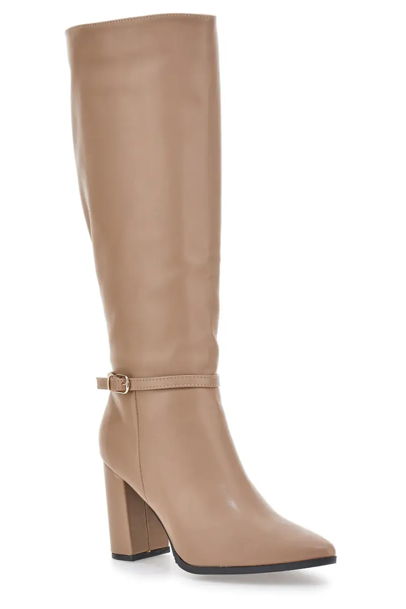 Stivali beige con tacco alto e cinturino Le Havre Paris 6002 [TAN] miniatura 2