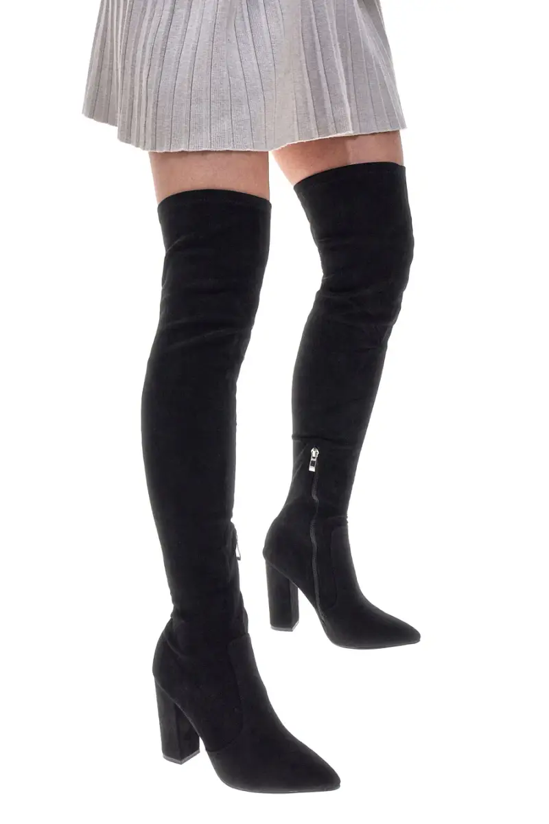 Stivali neri alti con tacco largo Le Havre Paris C2173 [NERO]