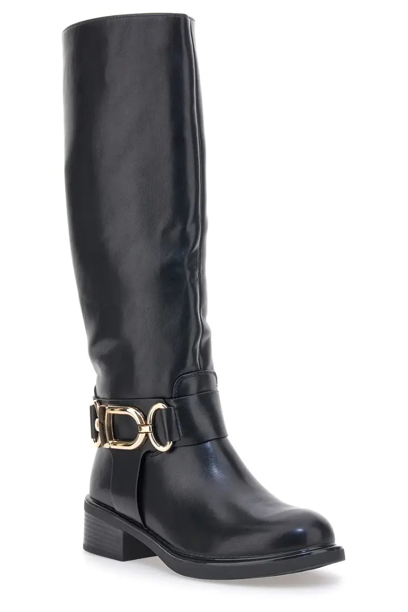 Stivali neri con fibbia dorata Le Havre Paris KSLTZ3036 [NERO] miniatura 2