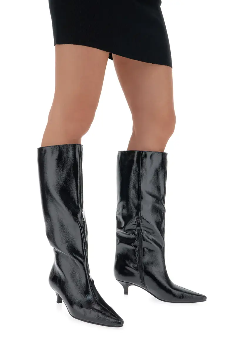 Stivali neri lucidi con tacco basso a rocchetto Le Havre Paris 73116K01 [NERO] miniatura 2