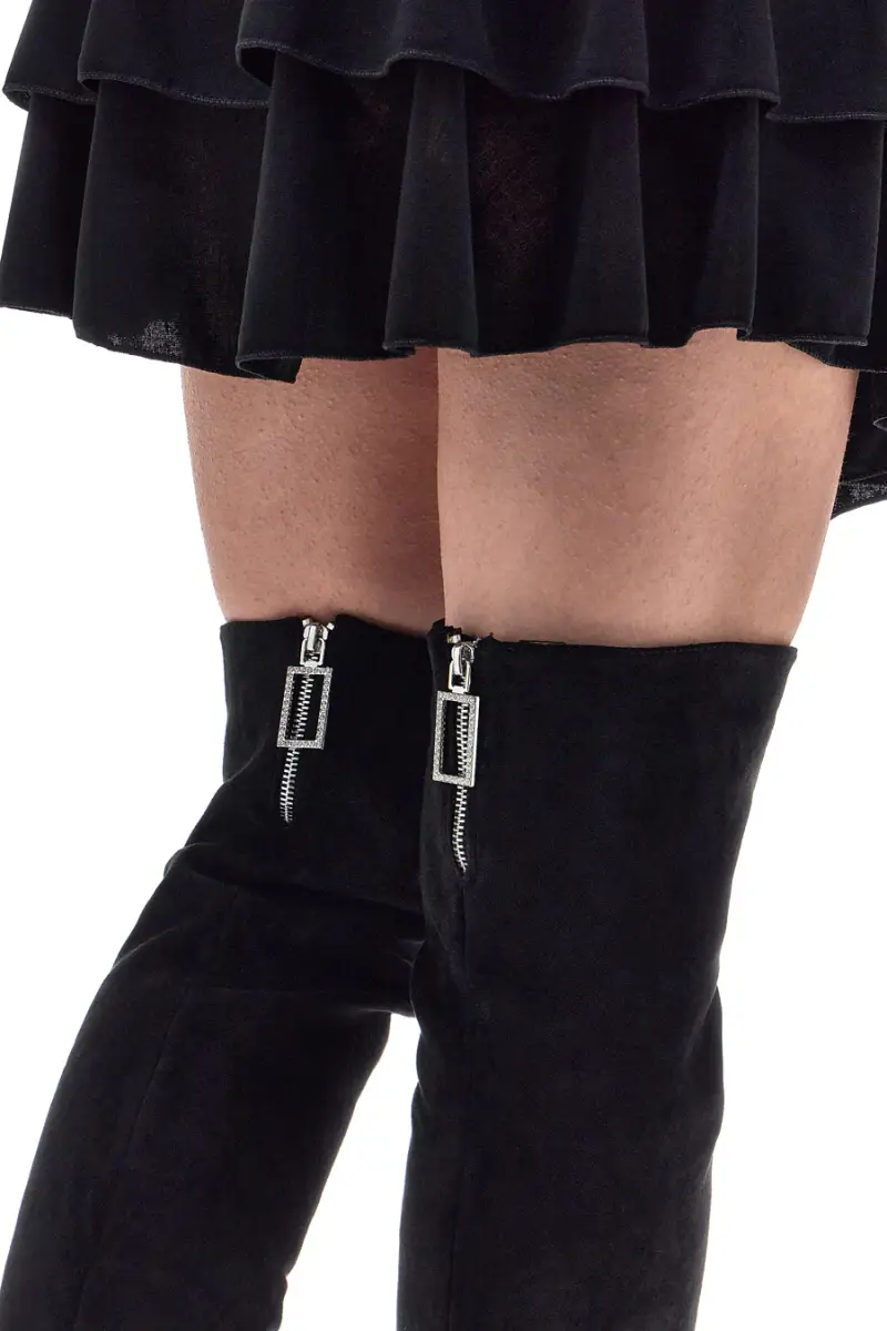 Stivali neri sopra al ginocchio con zip gioiello Le Havre Paris 1983G425 [NERO] miniatura 3